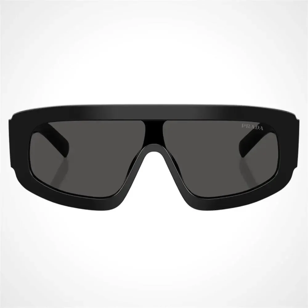 New PRADA Sunglasses Black Shield Mask Triangle Logo Grey Lens - Picture 2 of 5